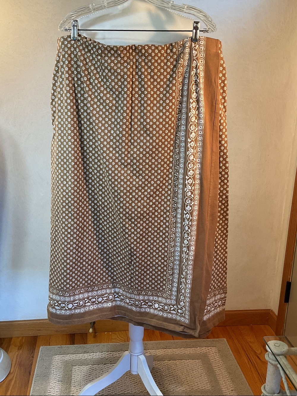 Coldwater Creek Tan & White Printed midi Skirt